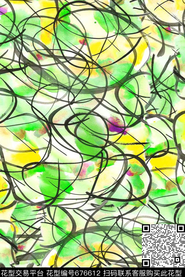 手绘线条水彩于黑线条手绘水彩数码印花华亿平台下载（图片编号: 676612） - 瓦栏（Walan）