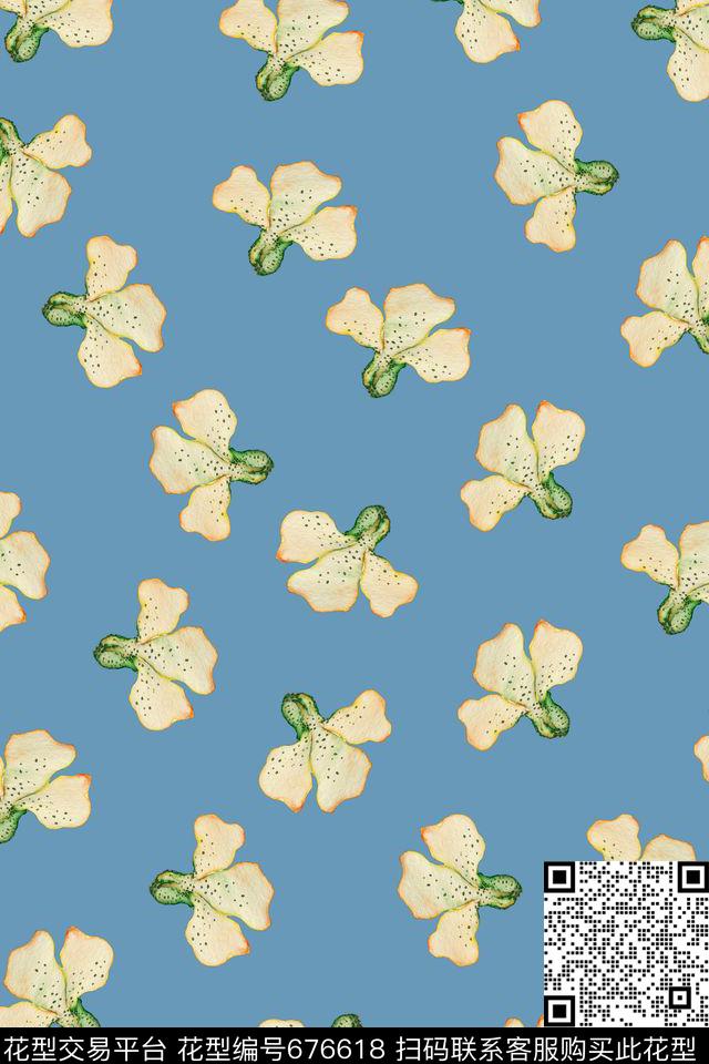 兰花花朵花卉数码印花华亿平台下载（图片编号: 676618） - 瓦栏（Walan）