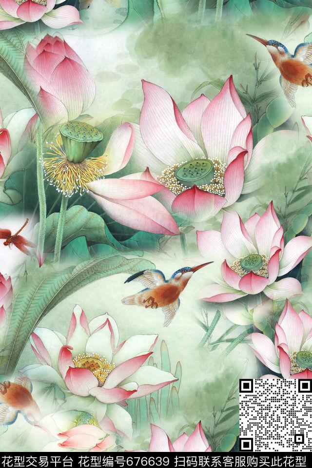 中国风真丝旗袍数码印花华亿平台下载（图片编号: 676639） - 瓦栏（Walan）