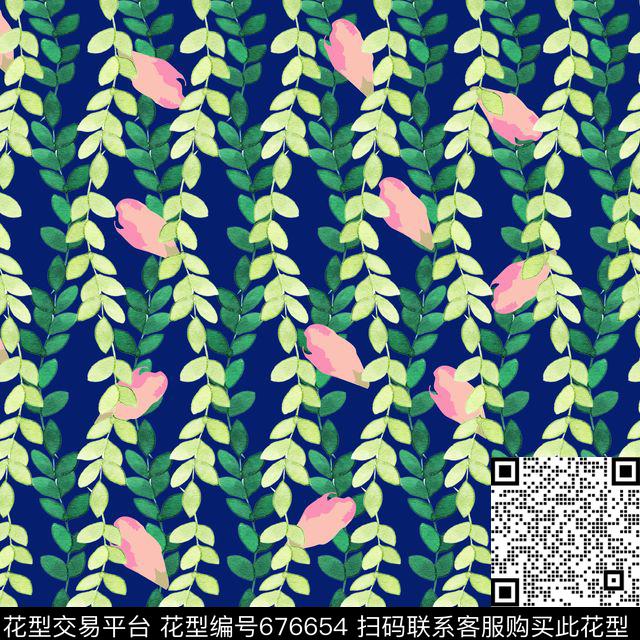 树叶花卉传统印花华亿平台下载（图片编号: 676654） - 瓦栏（Walan）