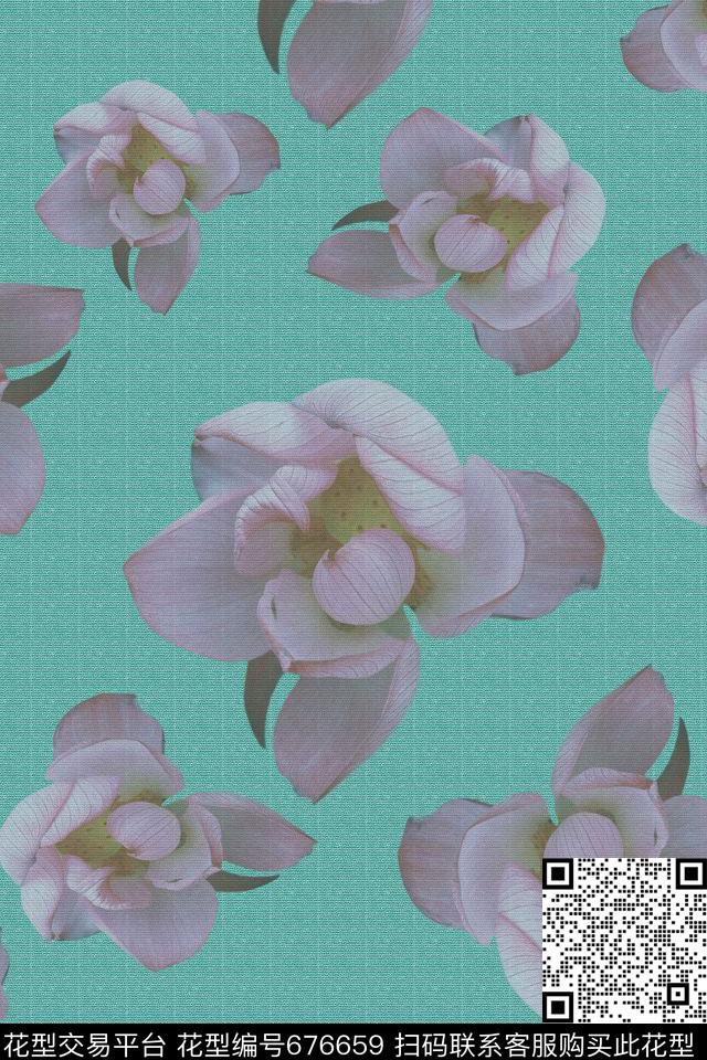 莲花花卉荷花数码印花华亿平台下载（图片编号: 676659） - 瓦栏（Walan）