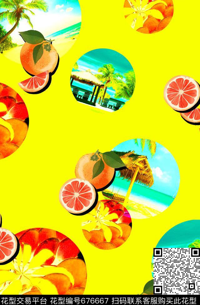 大花天堂鸟花棕榈叶数码印花华亿平台下载（图片编号: 676667） - 瓦栏（Walan）