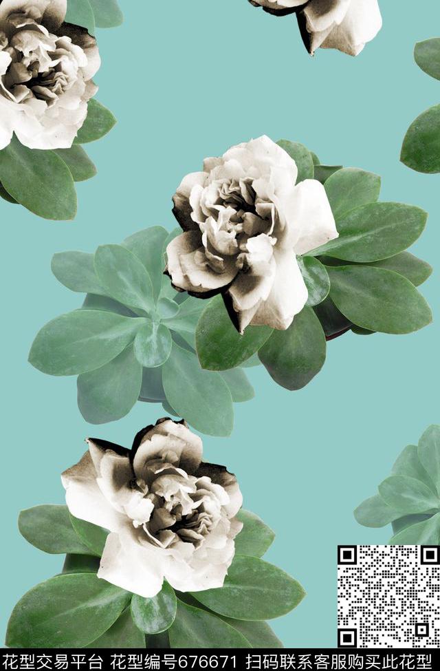 大花牡丹玫瑰数码印花华亿平台下载（图片编号: 676671） - 瓦栏（Walan）
