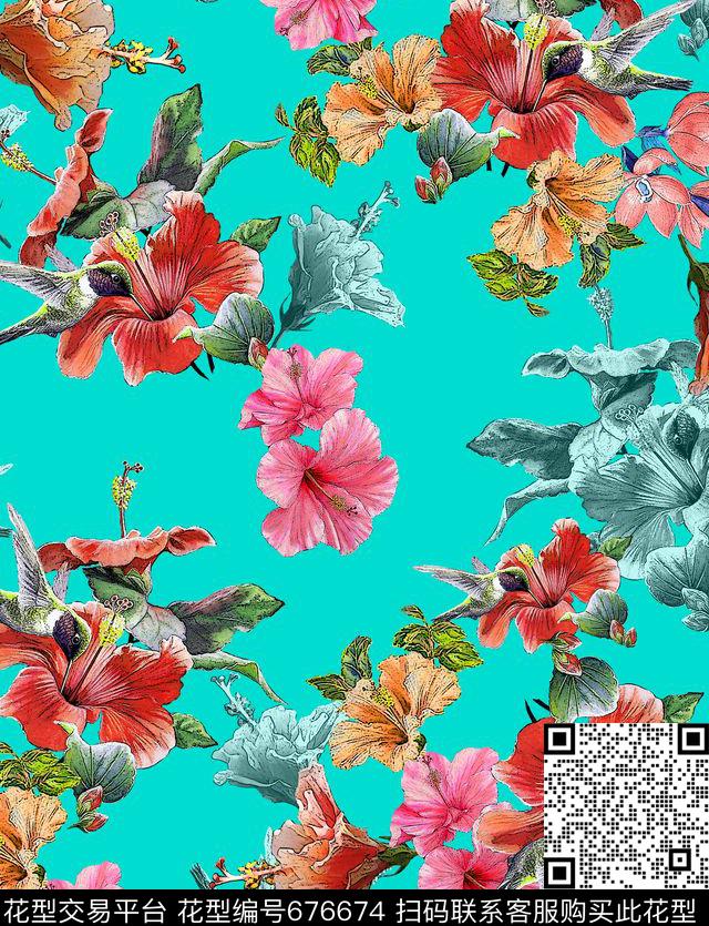 牡丹大花玫瑰数码印花华亿平台下载（图片编号: 676674） - 瓦栏（Walan）