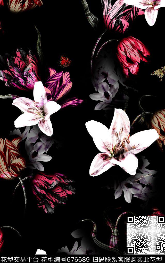 大花牡丹玫瑰数码印花华亿平台下载（图片编号: 676689） - 瓦栏（Walan）