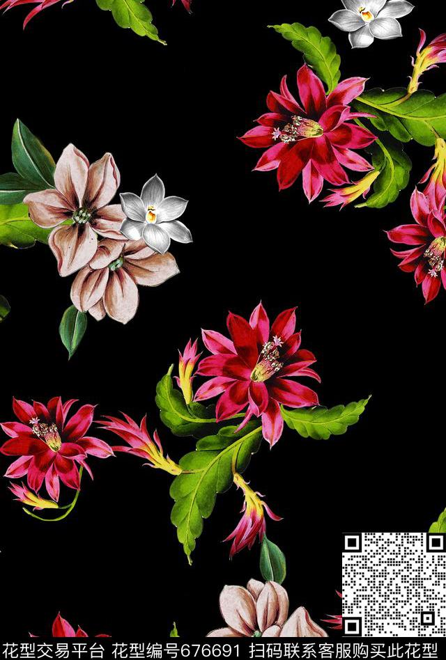 玫瑰牡丹大花数码印花华亿平台下载（图片编号: 676691） - 瓦栏（Walan）