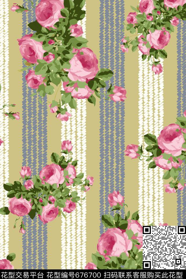 花卉窗帘几何条纹传统印花华亿平台下载（图片编号: 676700） - 瓦栏（Walan）