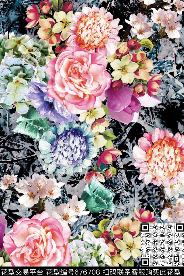 秋冬花卉大自然气息数码印花华亿平台下载（图片编号: 676708） - 瓦栏（Walan）