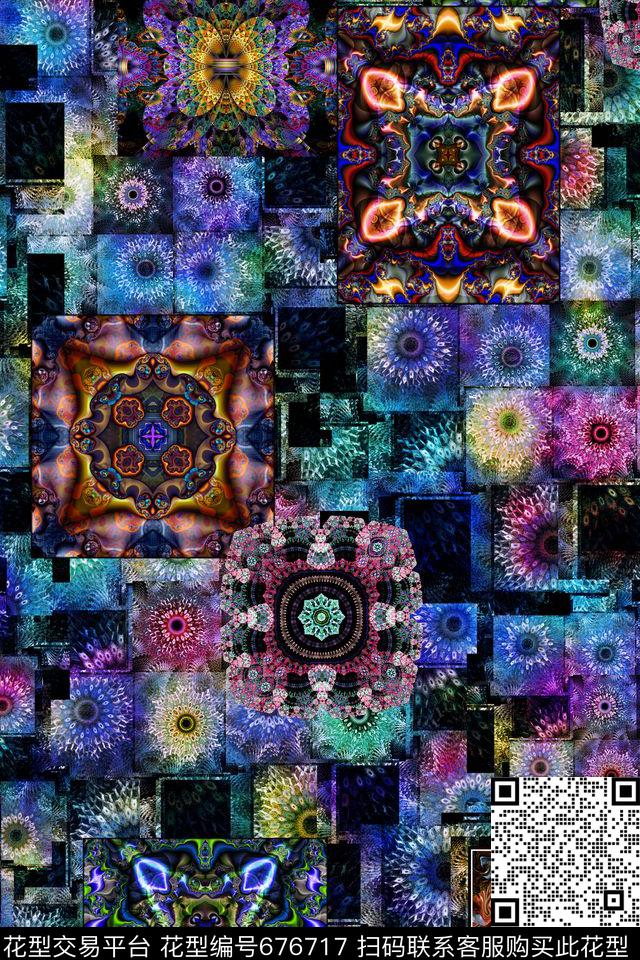 几何格子分形数码印花华亿平台下载（图片编号: 676717） - 瓦栏（Walan）