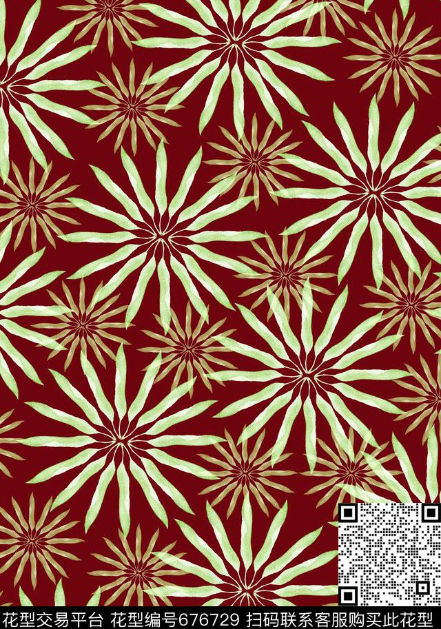 树叶组合传统印花华亿平台下载（图片编号: 676729） - 瓦栏（Walan）