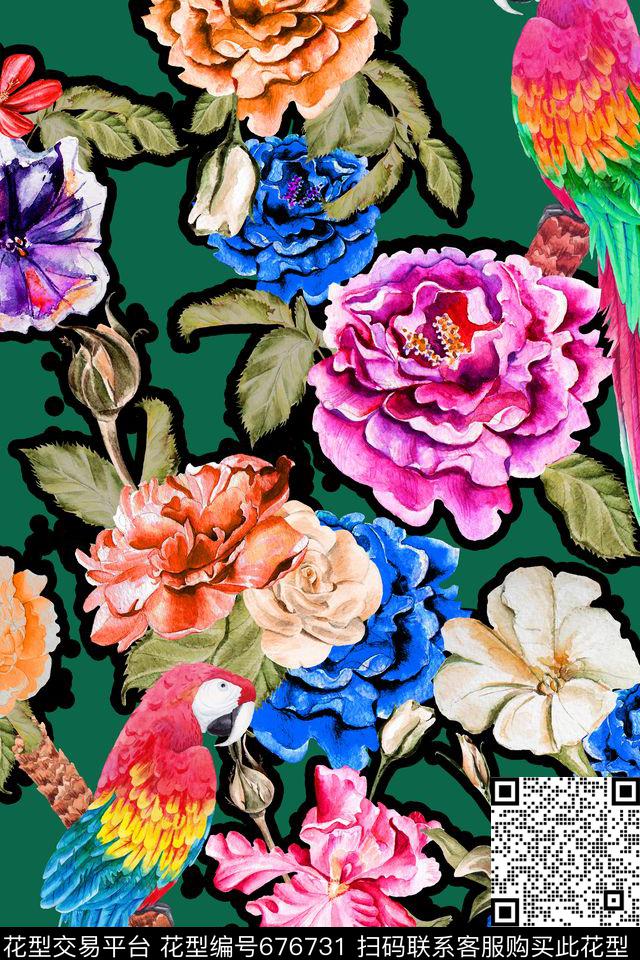 中国风牡丹花花卉数码印花华亿平台下载（图片编号: 676731） - 瓦栏（Walan）