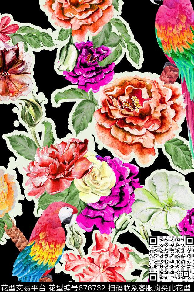 中国风牡丹花花卉数码印花华亿平台下载（图片编号: 676732） - 瓦栏（Walan）