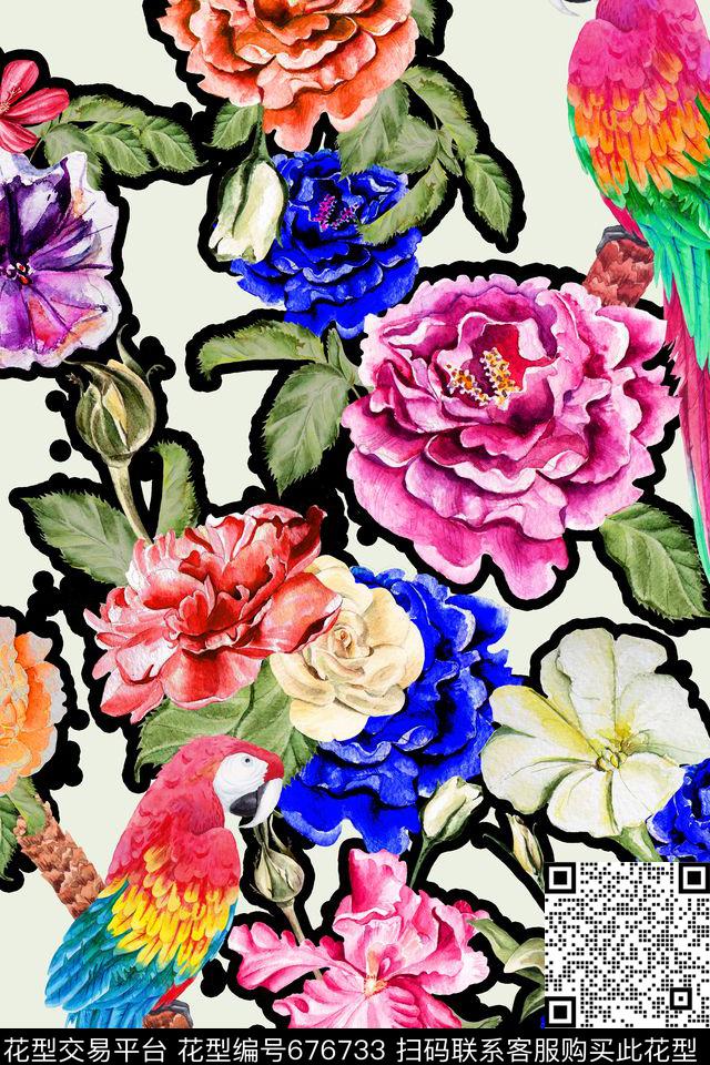 中国风牡丹花花卉数码印花华亿平台下载（图片编号: 676733） - 瓦栏（Walan）