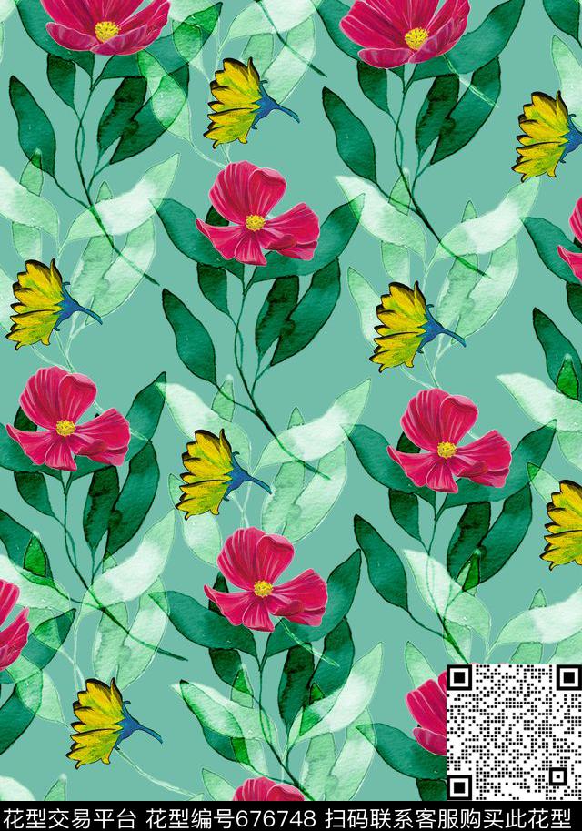 花卉清新自然花卉传统印花华亿平台下载（图片编号: 676748） - 瓦栏（Walan）