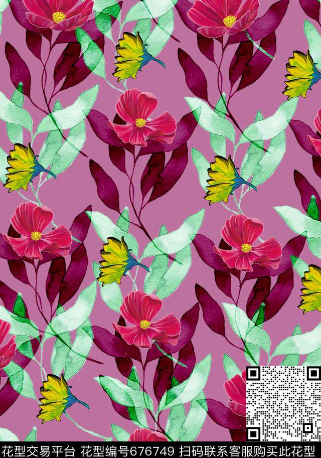 花卉清新自然花卉传统印花华亿平台下载（图片编号: 676749） - 瓦栏（Walan）