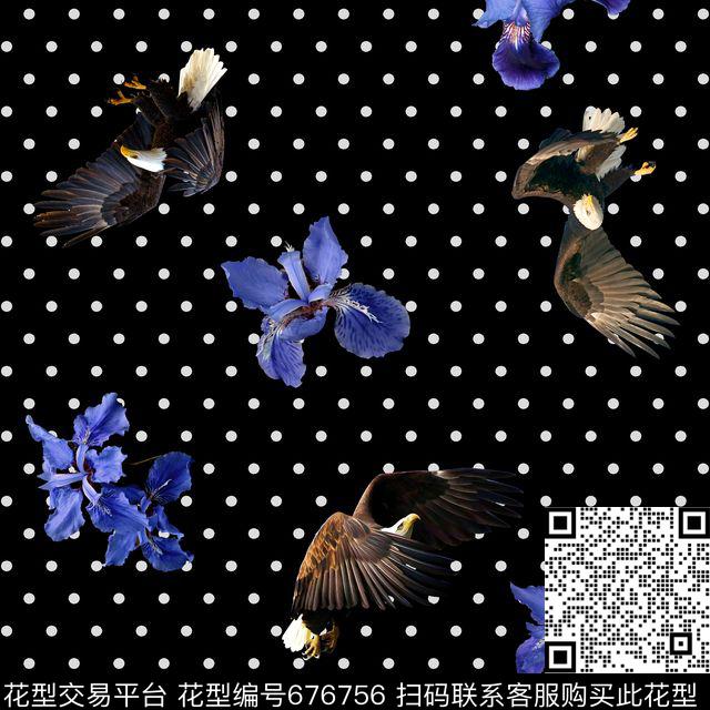 波点鸢尾花老鹰数码印花华亿平台下载（图片编号: 676756） - 瓦栏（Walan）