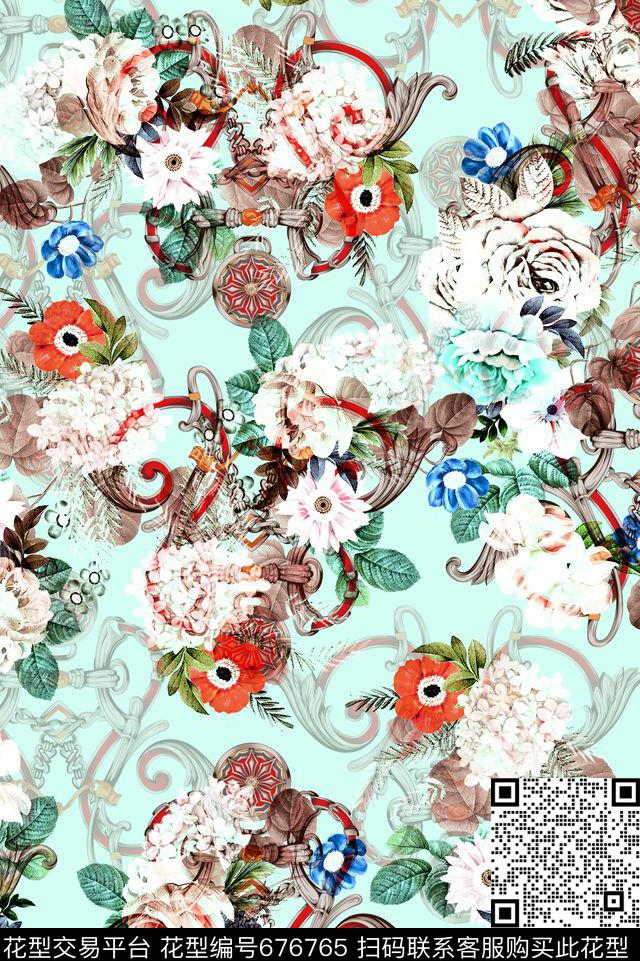 玫瑰罂粟花花朵数码印花华亿平台下载（图片编号: 676765） - 瓦栏（Walan）
