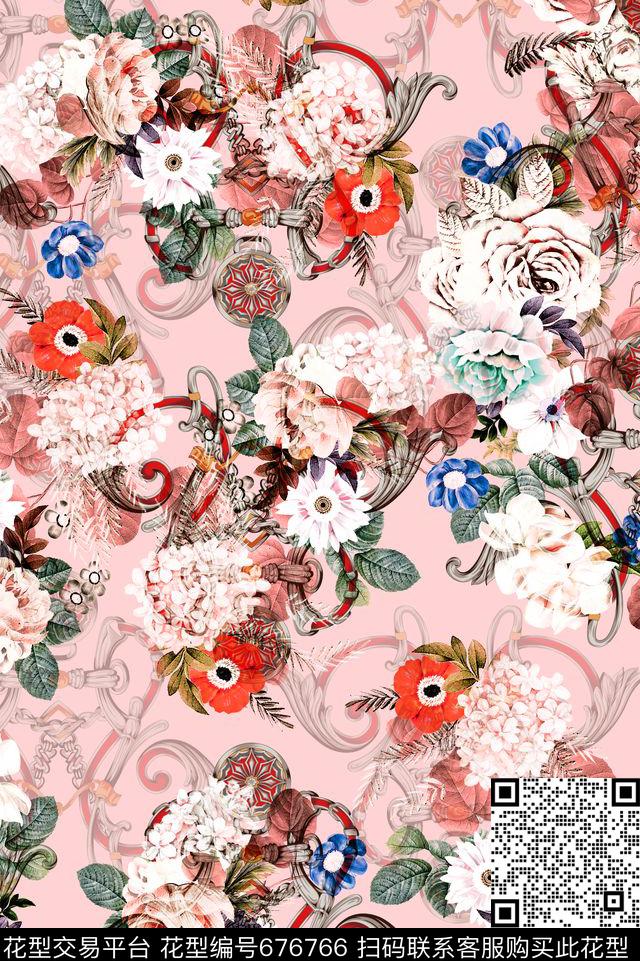 玫瑰罂粟花花朵数码印花华亿平台下载（图片编号: 676766） - 瓦栏（Walan）