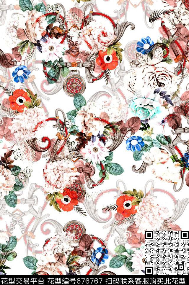 玫瑰罂粟花花朵数码印花华亿平台下载（图片编号: 676767） - 瓦栏（Walan）