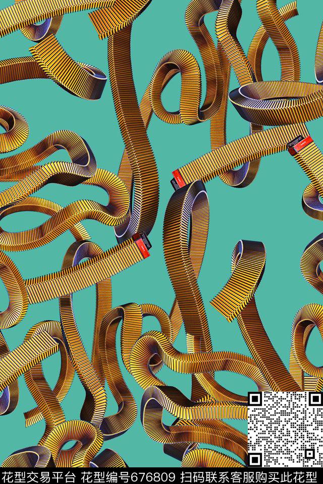 波浪条纹条纹时尚数码印花华亿平台下载（图片编号: 676809） - 瓦栏（Walan）