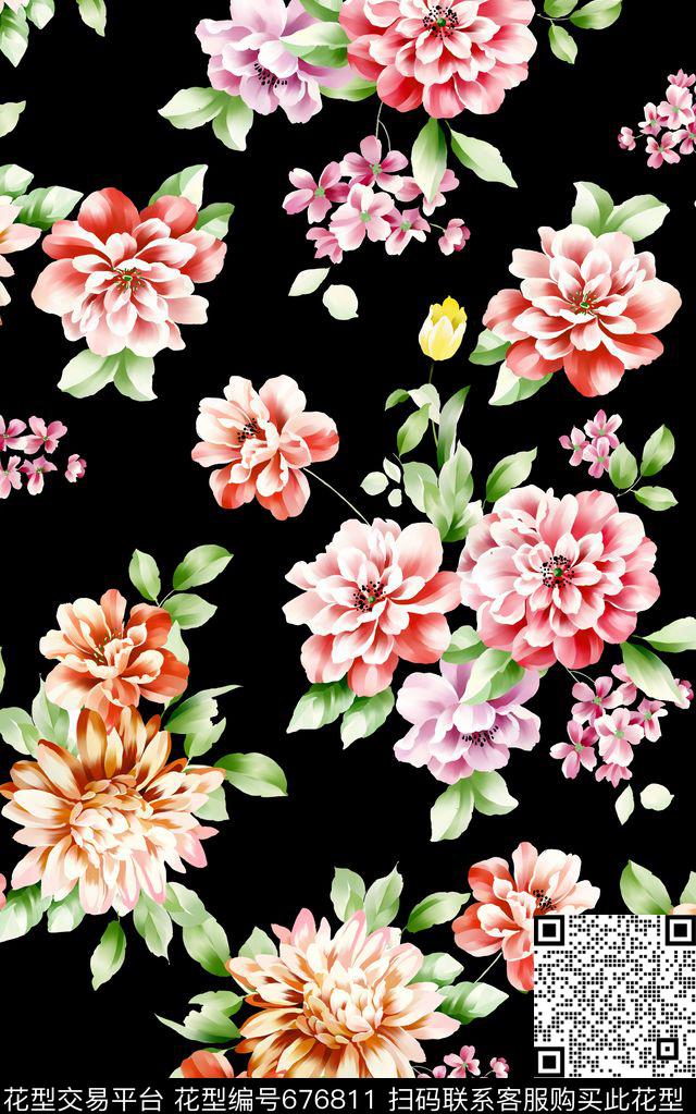 时尚大方花卉数码印花华亿平台下载（图片编号: 676811） - 瓦栏（Walan）
