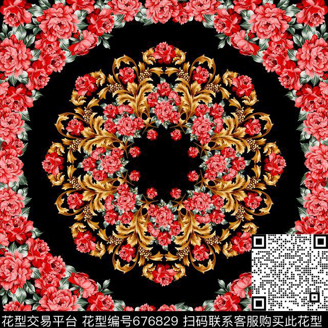 大牌时尚欧式卷草方巾传统印花华亿平台下载（图片编号: 676829） - 瓦栏（Walan）