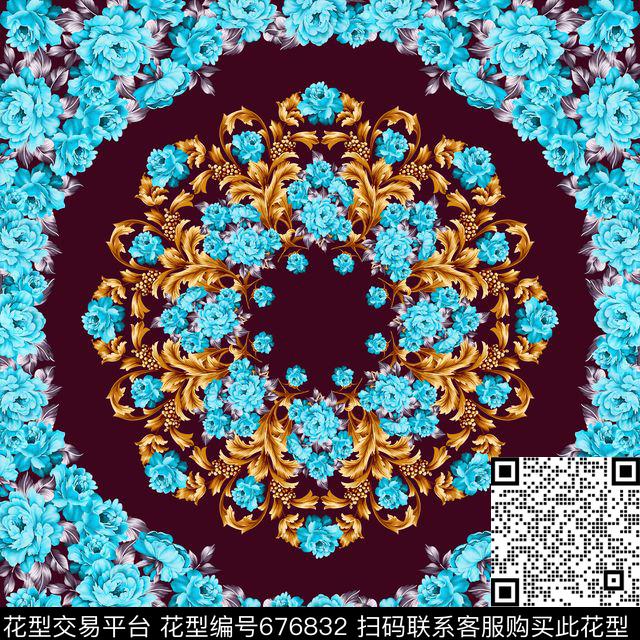 大牌时尚欧式卷草方巾传统印花华亿平台下载（图片编号: 676832） - 瓦栏（Walan）