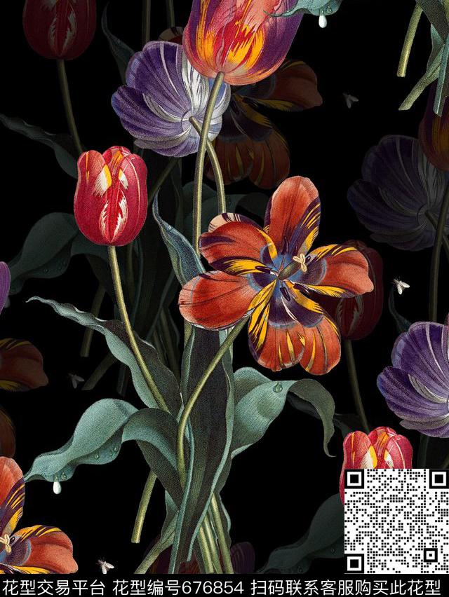 花卉植物复古数码印花华亿平台下载（图片编号: 676854） - 瓦栏（Walan）