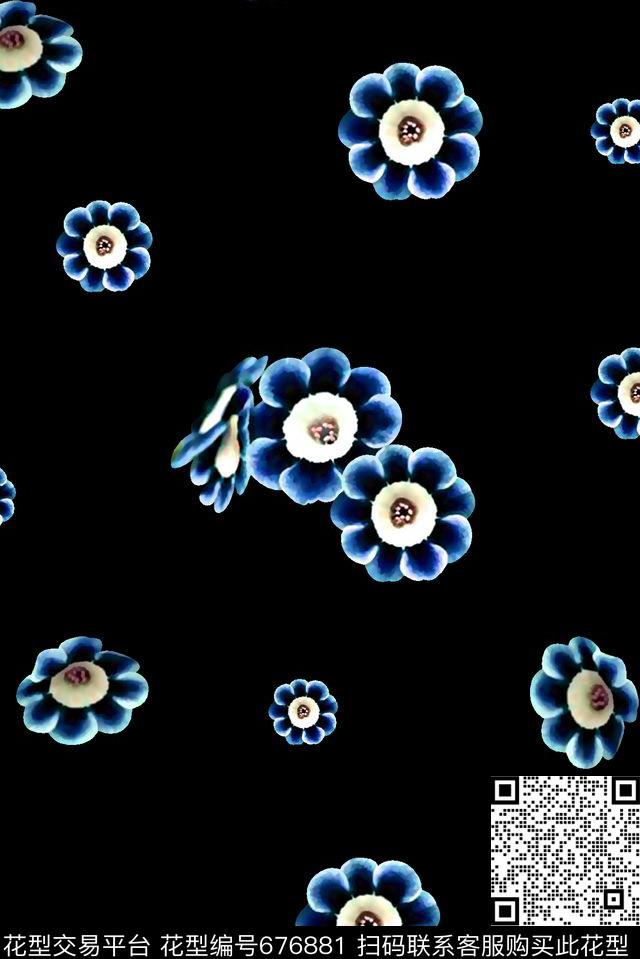 抽象手绘满版花卉最新高清数码小花朵时尚潮流大牌复古欧美风女装裙数码印花华亿平台下载（图片编号: 676881） - 瓦栏（Walan）