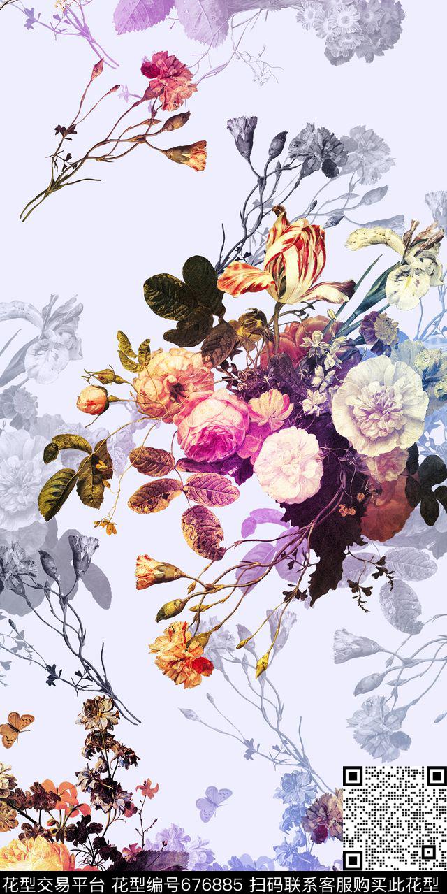 花朵大花花卉数码印花华亿平台下载（图片编号: 676885） - 瓦栏（Walan）
