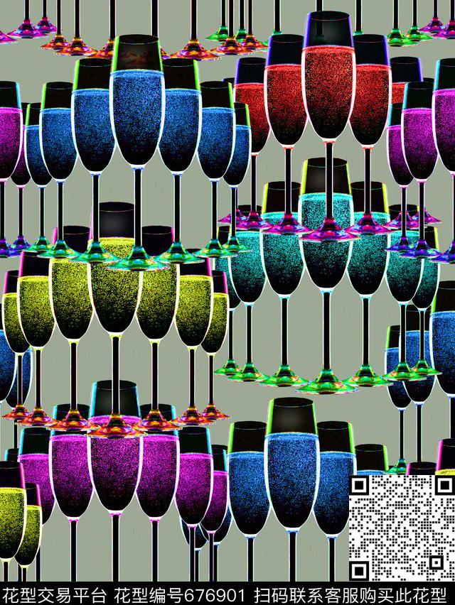 时尚炫彩酒杯数码印花华亿平台下载（图片编号: 676901） - 瓦栏（Walan）