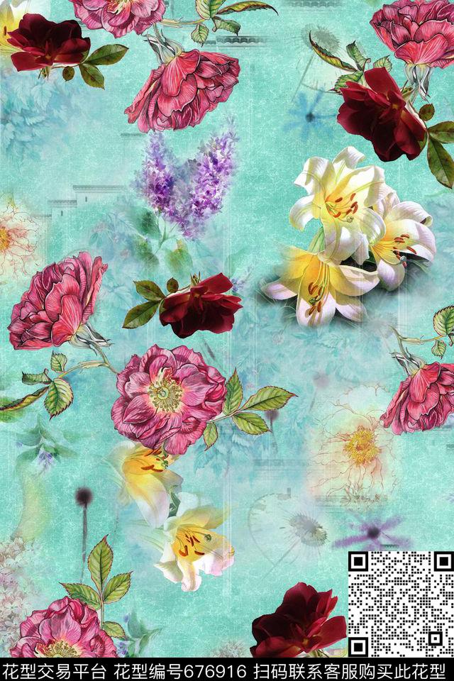 复古花卉欧式朦胧底纹数码印花华亿平台下载（图片编号: 676916） - 瓦栏（Walan）
