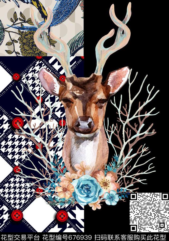 定位手绘花卉数码印花华亿平台下载（图片编号: 676939） - 瓦栏（Walan）