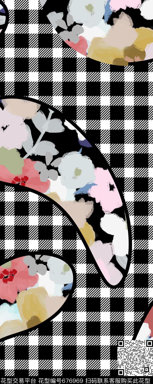 格子经典黑白数码印花华亿平台下载（图片编号: 676969） - 瓦栏（Walan）
