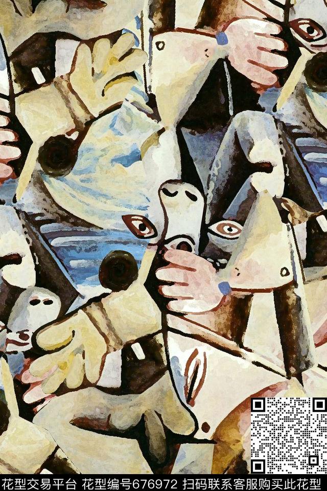 涂鸦抽象数码印花华亿平台下载（图片编号: 676972） - 瓦栏（Walan）