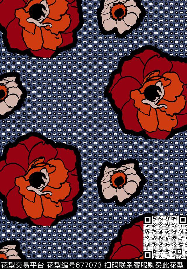 花卉花朵大花传统印花华亿平台下载（图片编号: 677073） - 瓦栏（Walan）