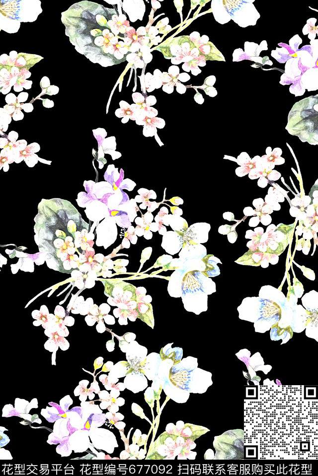 手绘淡雅花卉数码印花华亿平台下载（图片编号: 677092） - 瓦栏（Walan）