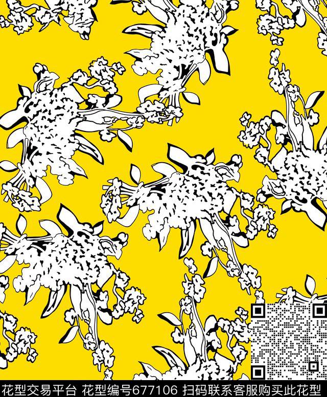 抽象花卉剪影传统印花华亿平台下载（图片编号: 677106） - 瓦栏（Walan）