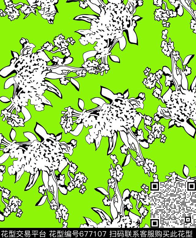抽象花卉剪影传统印花华亿平台下载（图片编号: 677107） - 瓦栏（Walan）