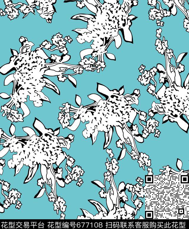 抽象花卉剪影传统印花华亿平台下载（图片编号: 677108） - 瓦栏（Walan）