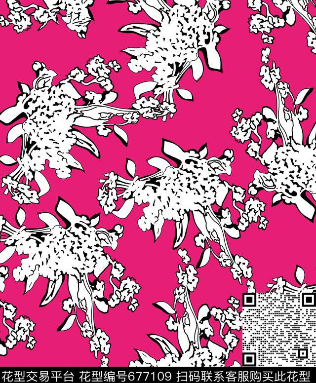 抽象花卉剪影传统印花华亿平台下载（图片编号: 677109） - 瓦栏（Walan）