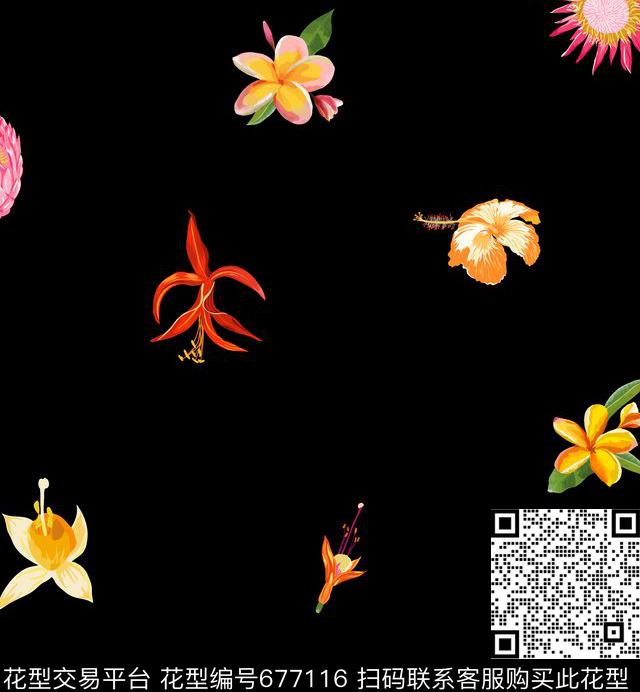 手绘花卉花瓣数码印花华亿平台下载（图片编号: 677116） - 瓦栏（Walan）