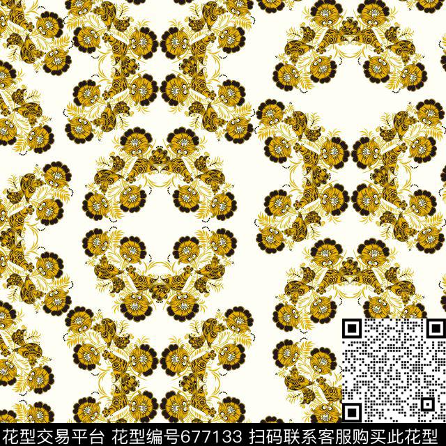 卷草纹民族风中国风数码印花华亿平台下载（图片编号: 677133） - 瓦栏（Walan）