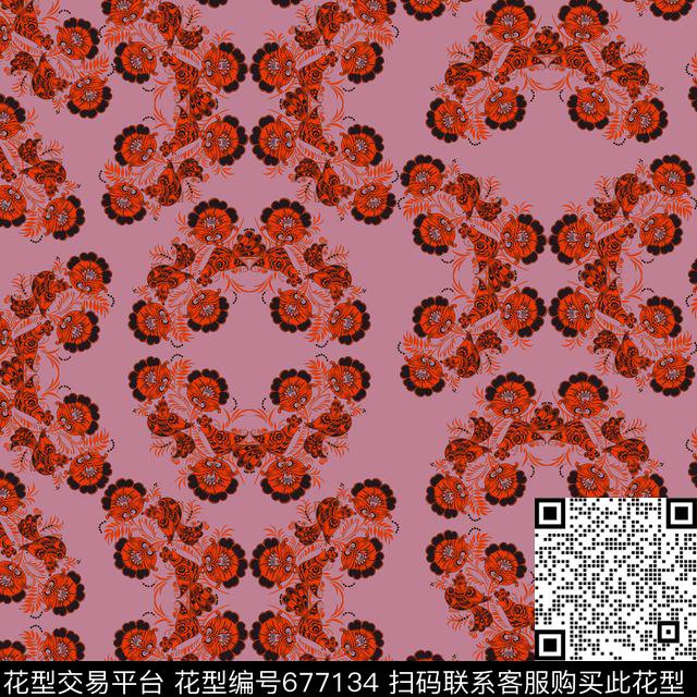 卷草纹民族风中国风数码印花华亿平台下载（图片编号: 677134） - 瓦栏（Walan）