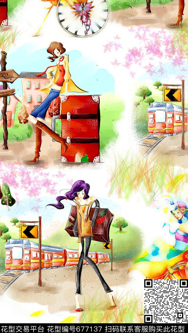 油画时尚插画时尚女孩数码印花华亿平台下载（图片编号: 677137） - 瓦栏（Walan）