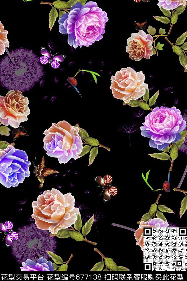 大花花朵花卉传统印花华亿平台下载（图片编号: 677138） - 瓦栏（Walan）