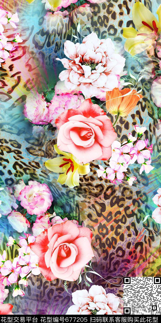 豹纹云纹多彩绚丽数码印花华亿平台下载（图片编号: 677205） - 瓦栏（Walan）