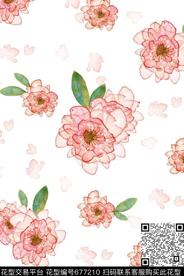 花朵水彩手绘花卉数码印花华亿平台下载（图片编号: 677210） - 瓦栏（Walan）