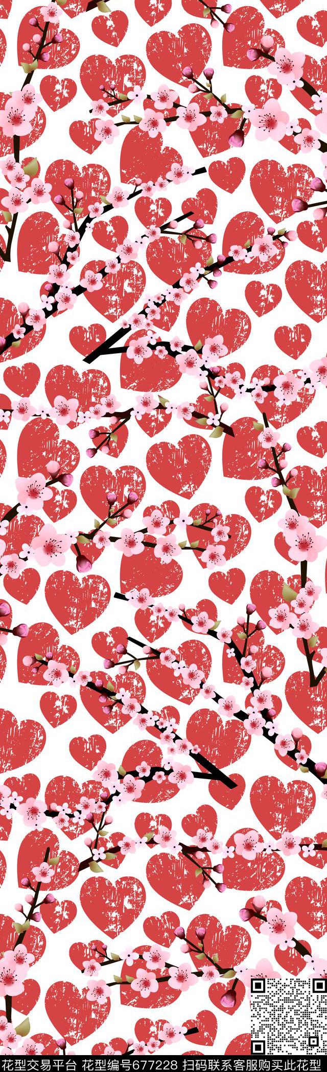 心形底纹长巾樱花花卉长巾数码印花华亿平台下载（图片编号: 677228） - 瓦栏（Walan）
