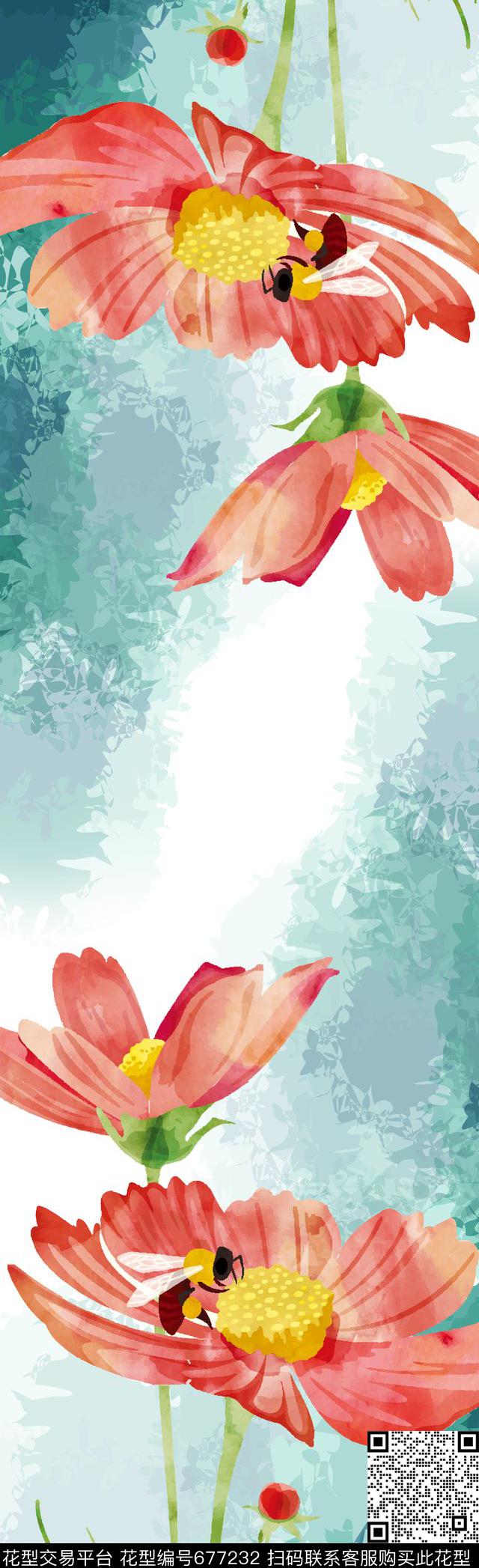 非洲菊花卉长丝巾数码印花华亿平台下载（图片编号: 677232） - 瓦栏（Walan）